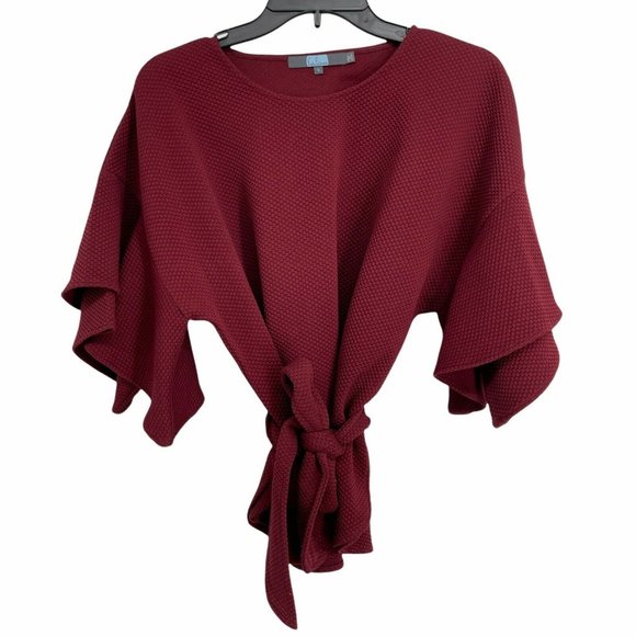 Eva Franco Tops - Anthropologie Eva Franco Women's Laszlo Textured Knit Blouse Wine Belted Top